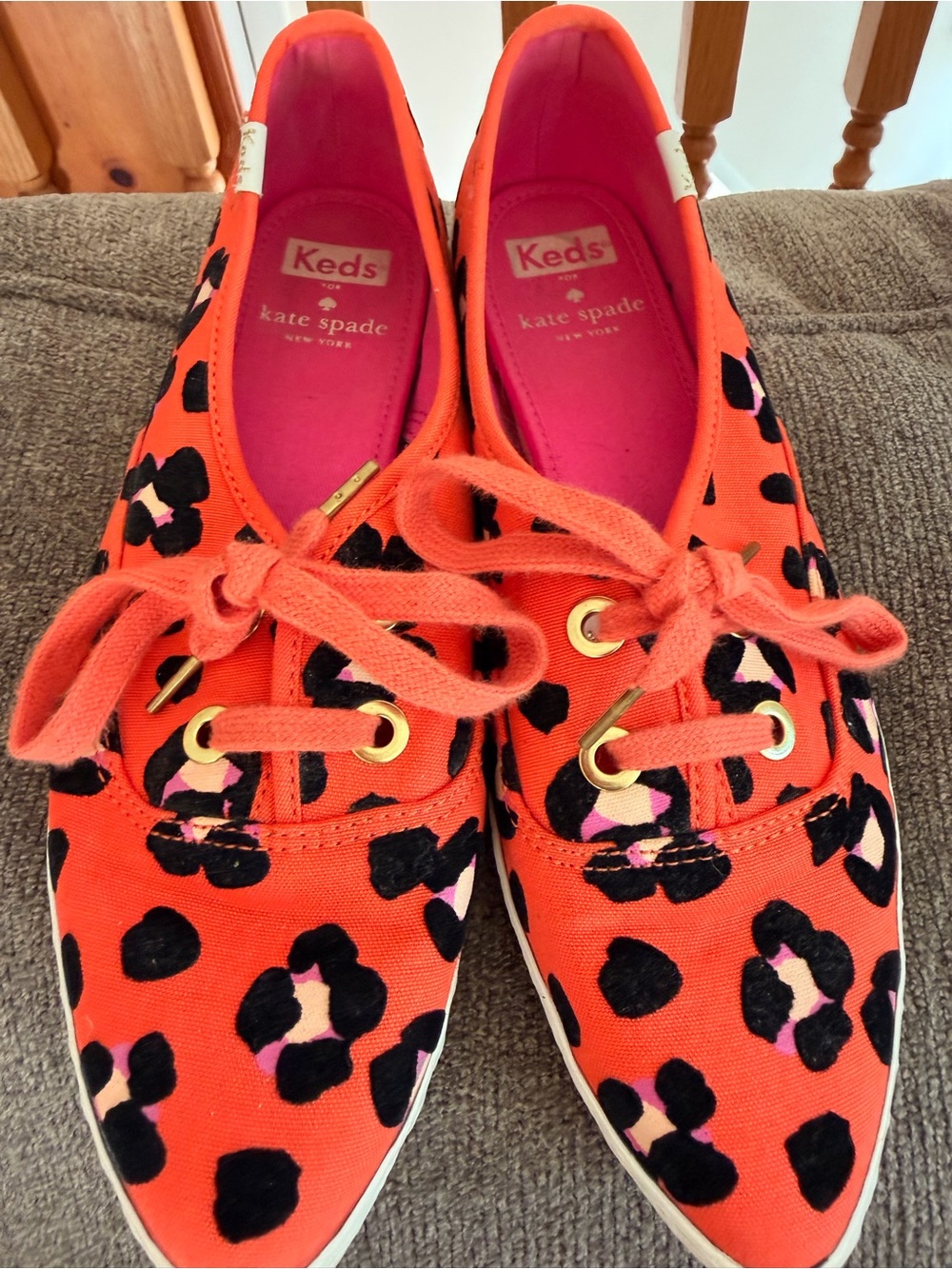 Kate Spade x Keds Orange Leopard Cheetah Pointed Toe Sneakers Size 7.5 - Picture 4 of 6